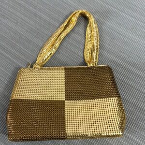 Pursuits Gold and Brown Metal Mesh Small Handbag